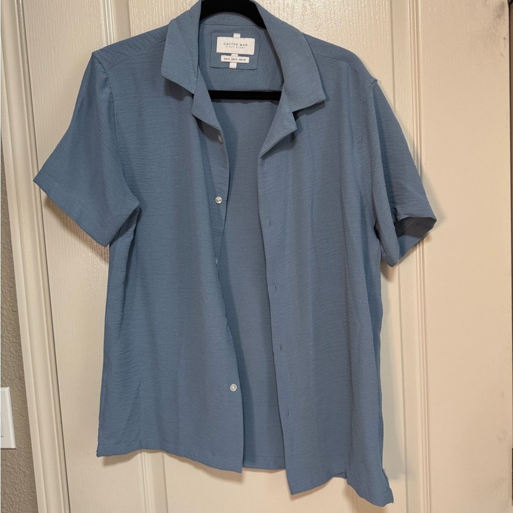 Blue Casual Button Down Shirt Relaxed Fit